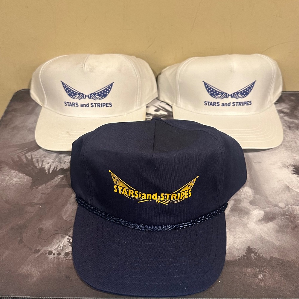 Vintage Nissin Stars and Stripes Snapback Hat Lot Navy Blue White Rope Cap 3pc
